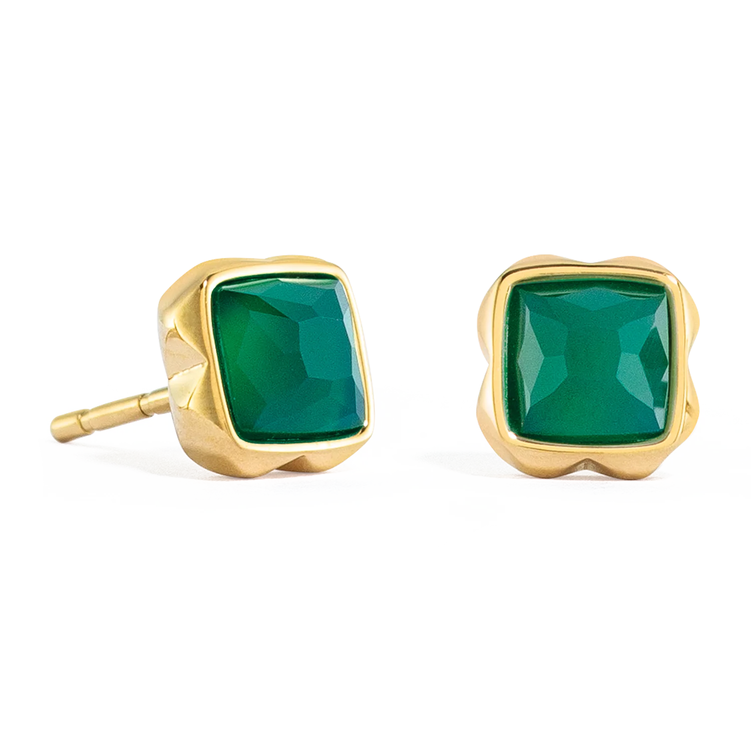 Birthstone May Earrings Green Agate Gold - Image 2