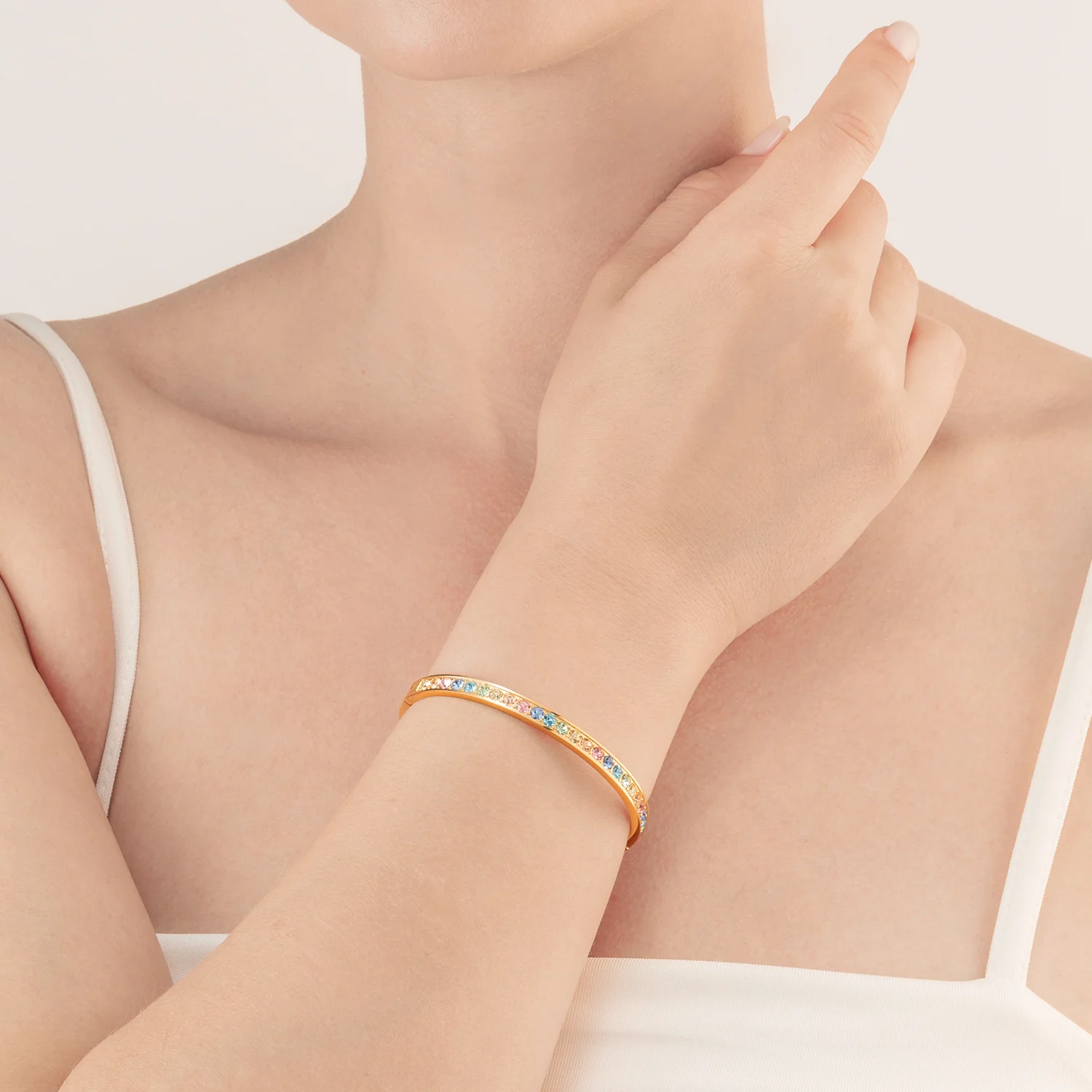 Bracelet stainless steel & crystals gold multi pastel (size 19 cm) - Image 4