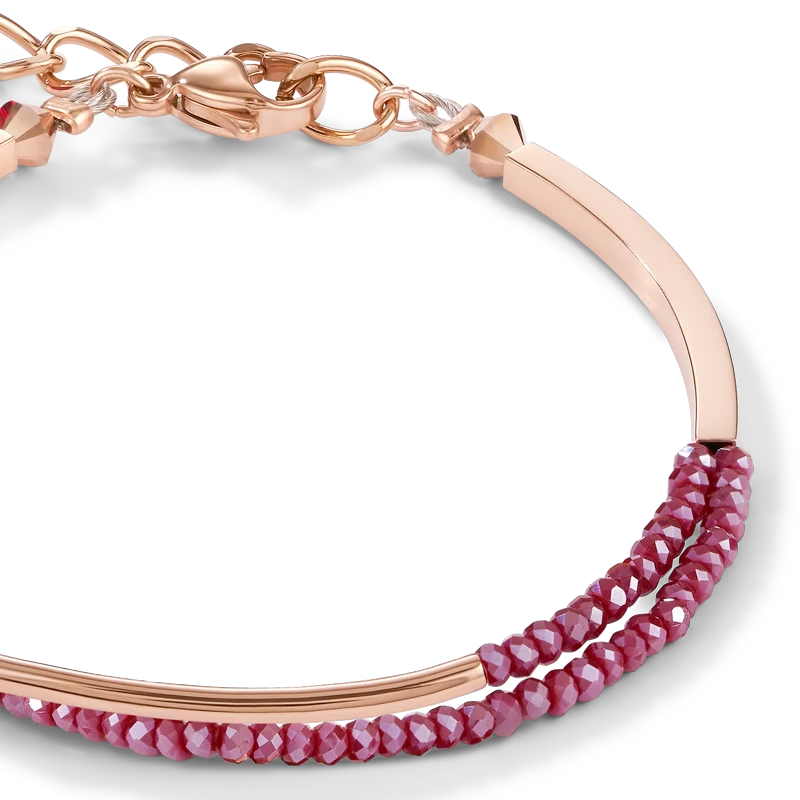 Bracelet Waterfall small stainless steel rose gold & glass red - Image 2