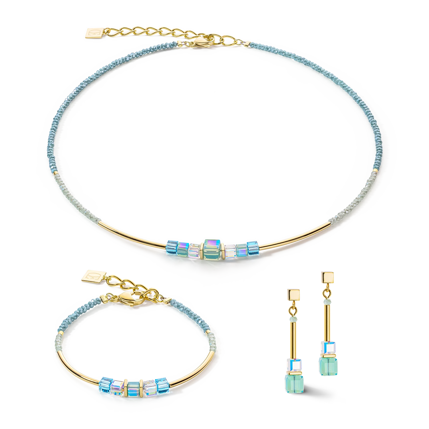 Cube Story Minimalistic necklace gold-turquoise - Image 3