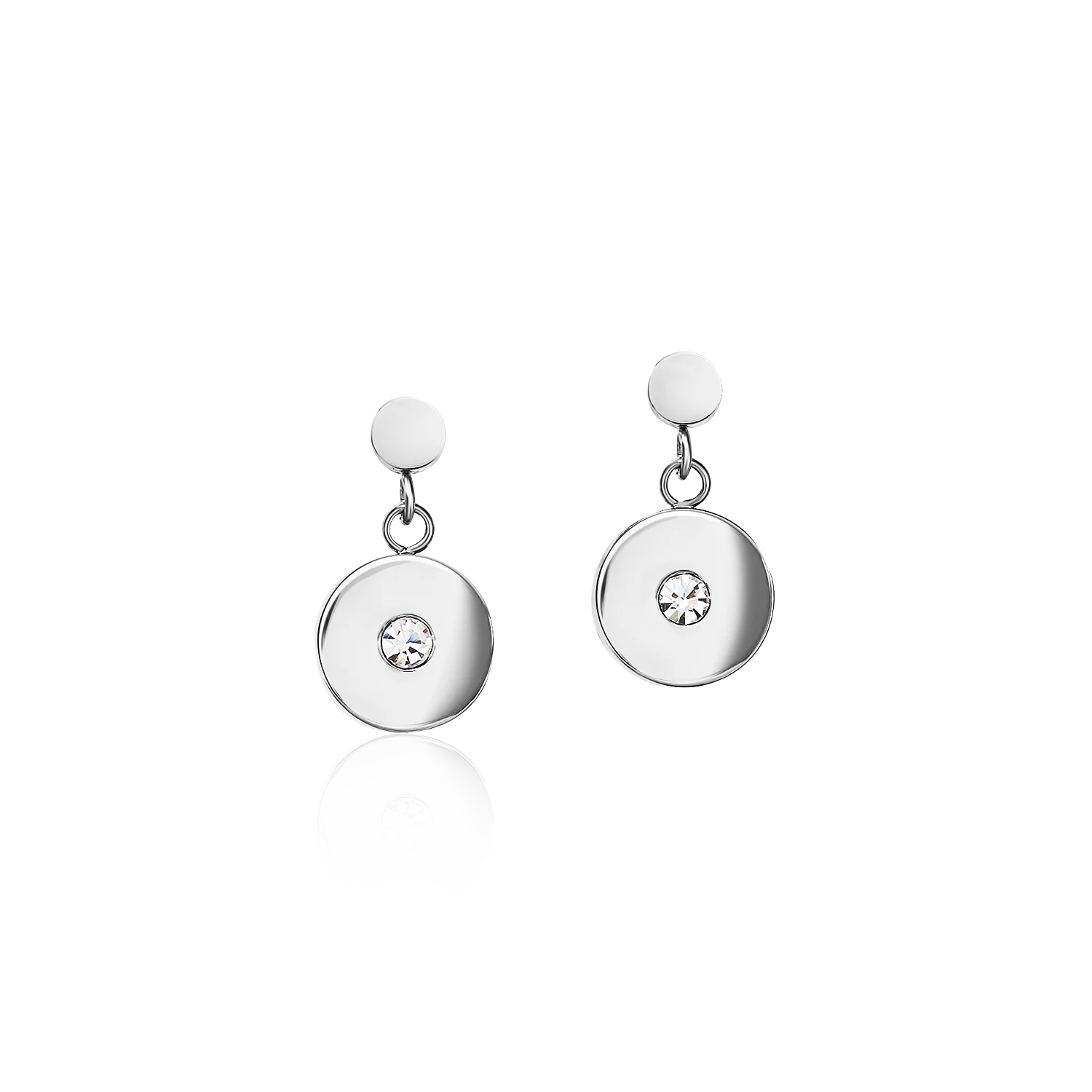 Earrings Coin Stainless steel, cut glass & Crystals light blue