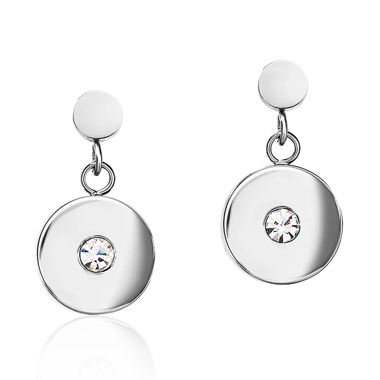 Earrings Coin Stainless steel, cut glass & Crystals light blue - Image 2