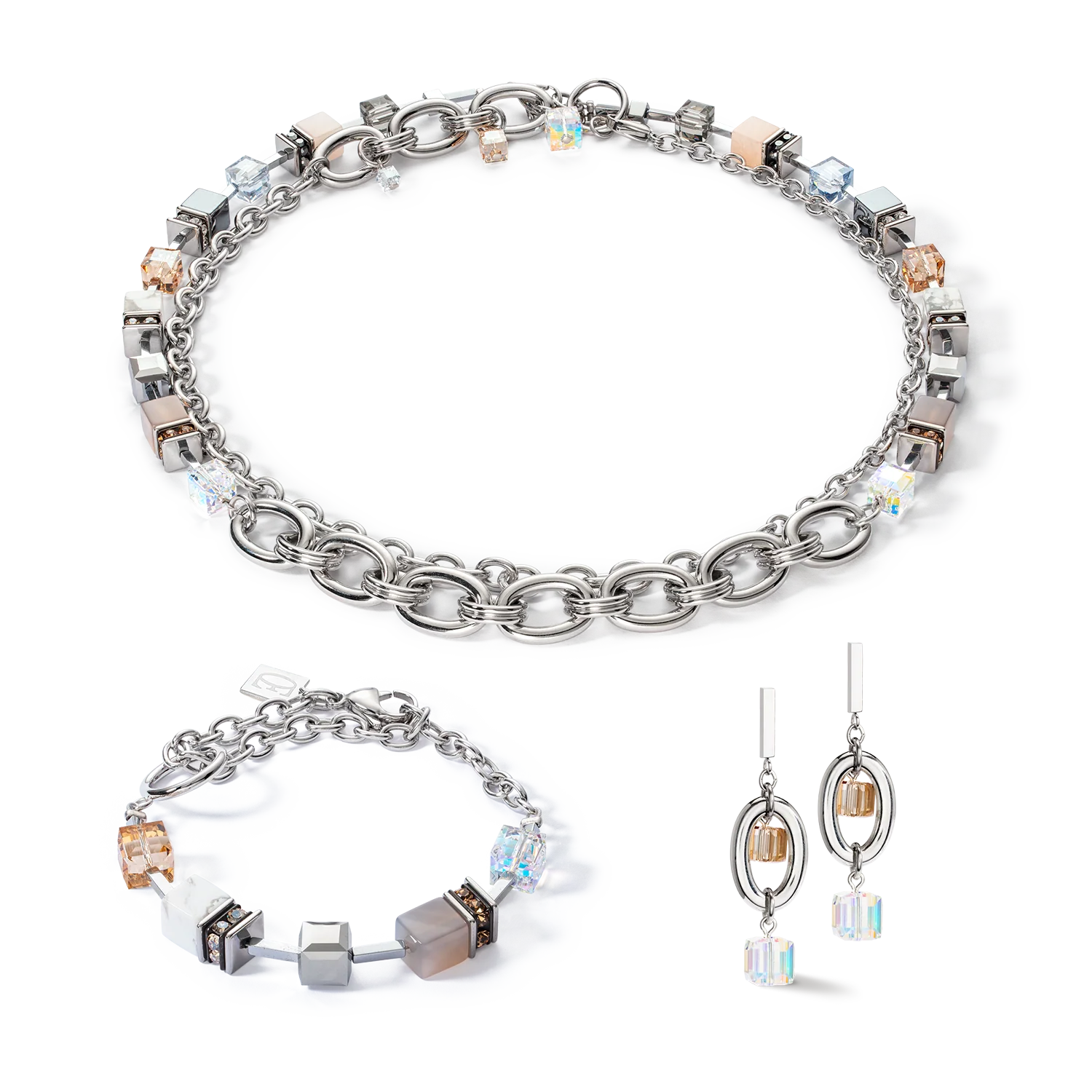 Earrings GeoCUBE® Statement Precious Chunky Chain Multiwear grau-beige - Image 3