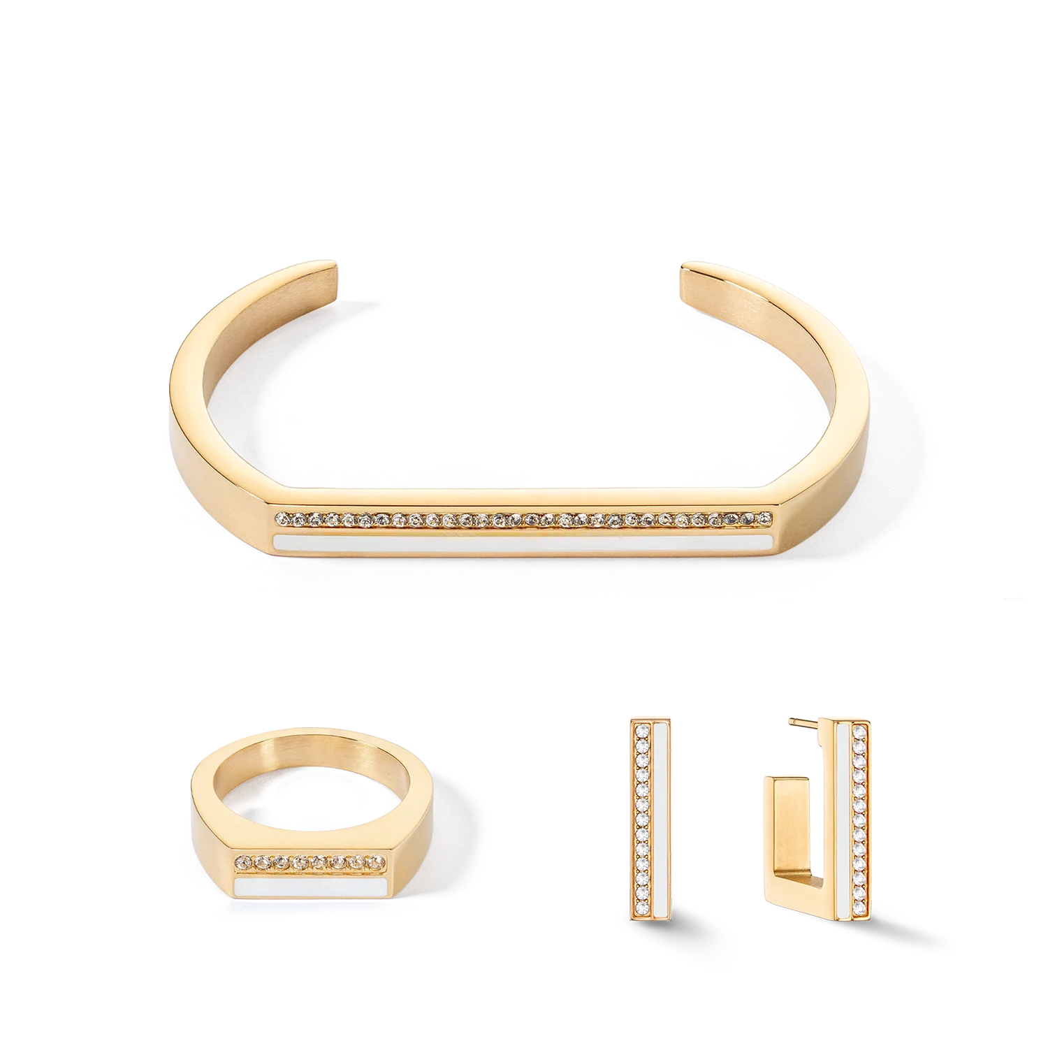 Earrings Hoops Square Stripes 20 gold-white - Image 3