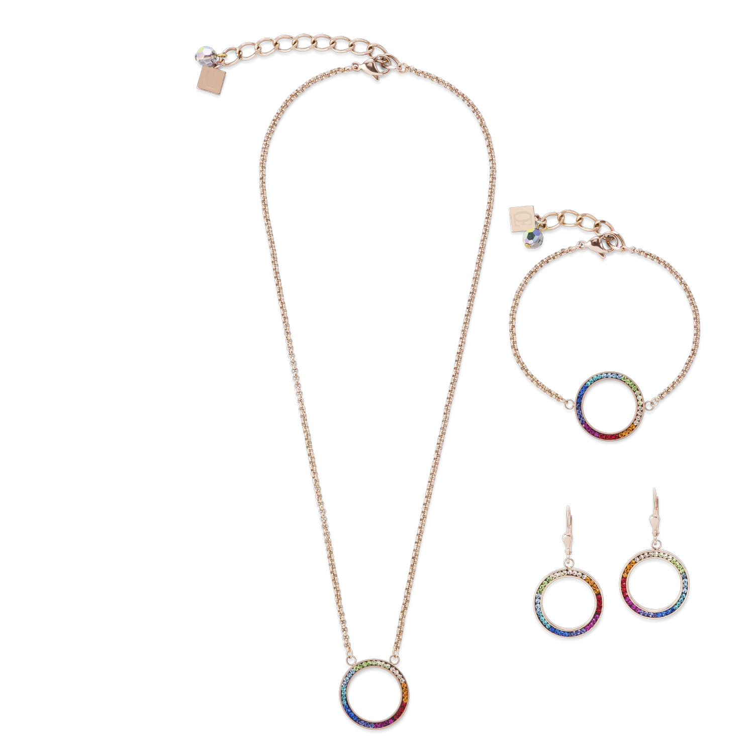 Earrings Ring Crystals pavé & stainless steel rose gold & multicolour - Image 3