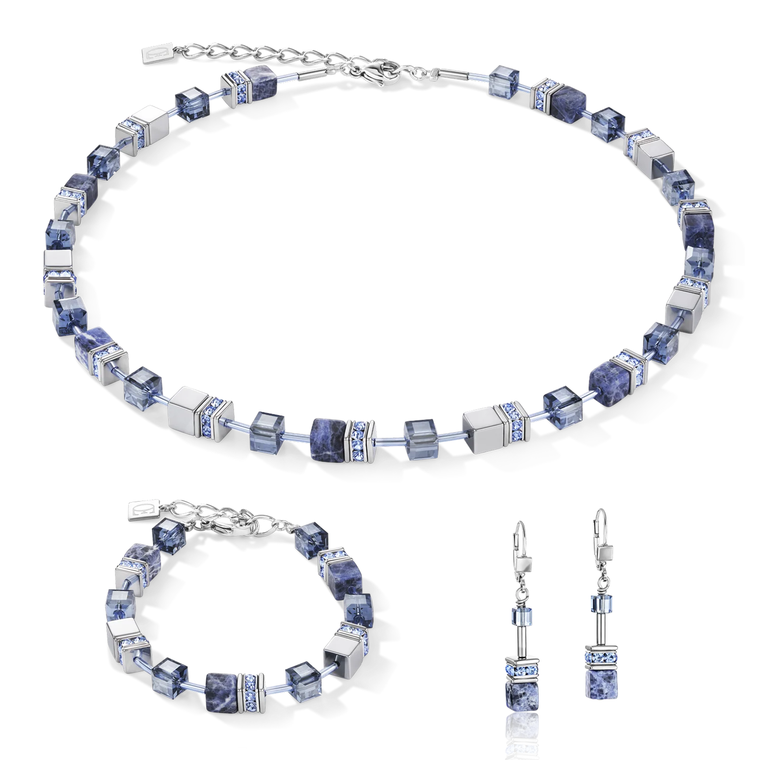 GeoCUBE® Earrings sodalite & haematite blue - Image 3