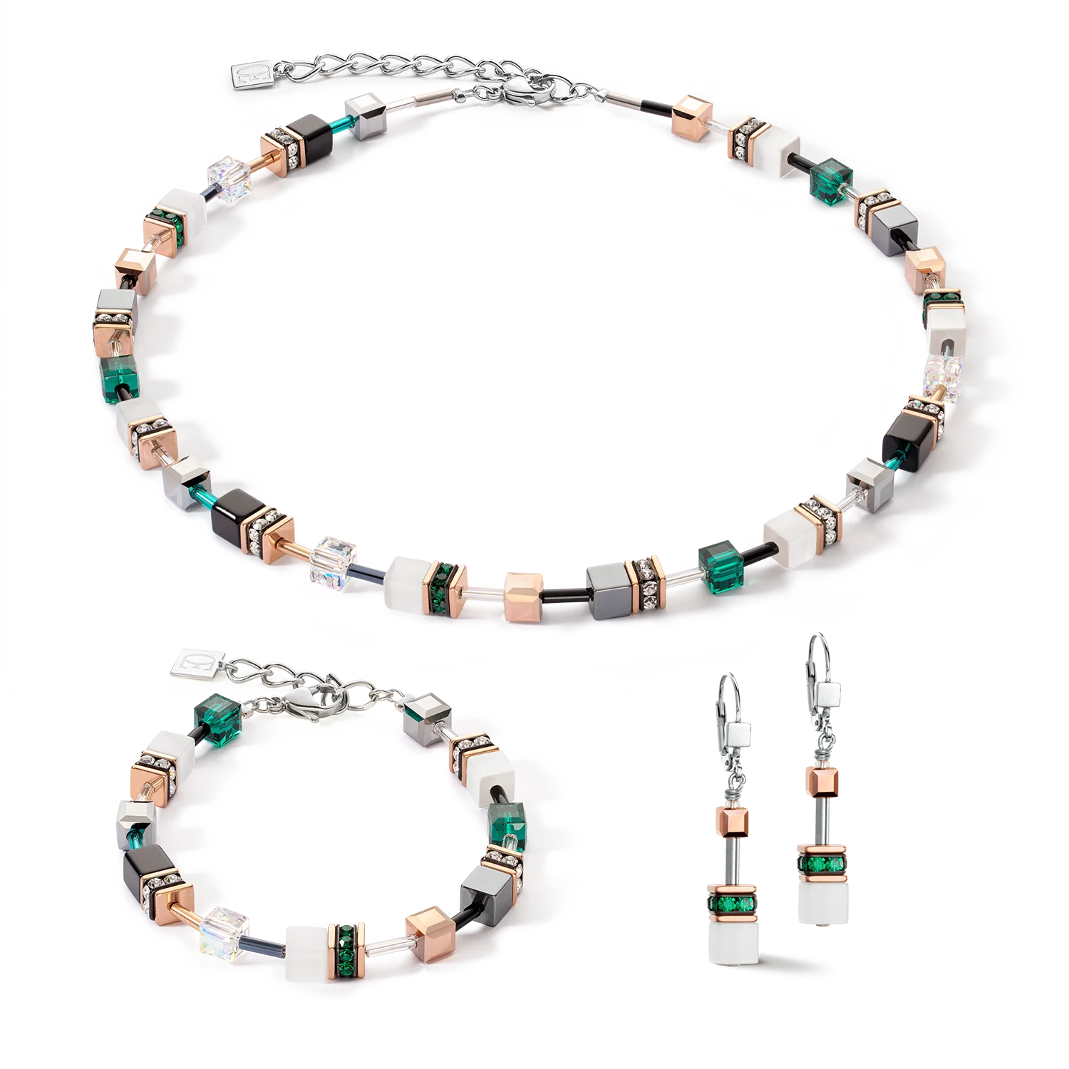 GeoCUBE® Iconic necklace rose gold white & dark green - Image 3