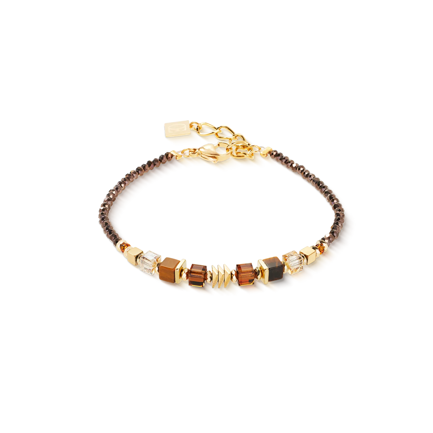 Gift Set Watch Round Sparkling brown & Bracelet Wave Cube Flow gold-brown - Image 4