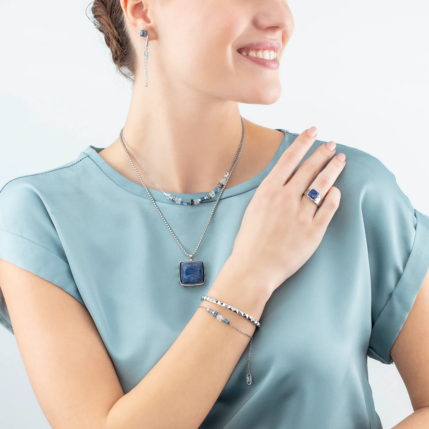 Necklace Amulet Spikes Square Aventurine silver-blue - Image 4