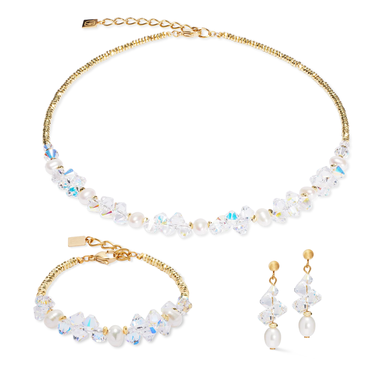 Necklace Dancing Crystals & Pearls gold - Image 3