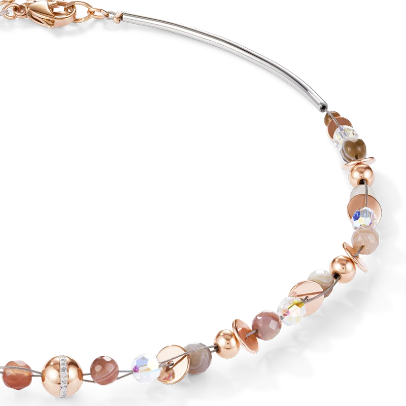 Necklace TwistedPEARLS Botswana agate & stainless steel rose gold beige-grey - Image 2