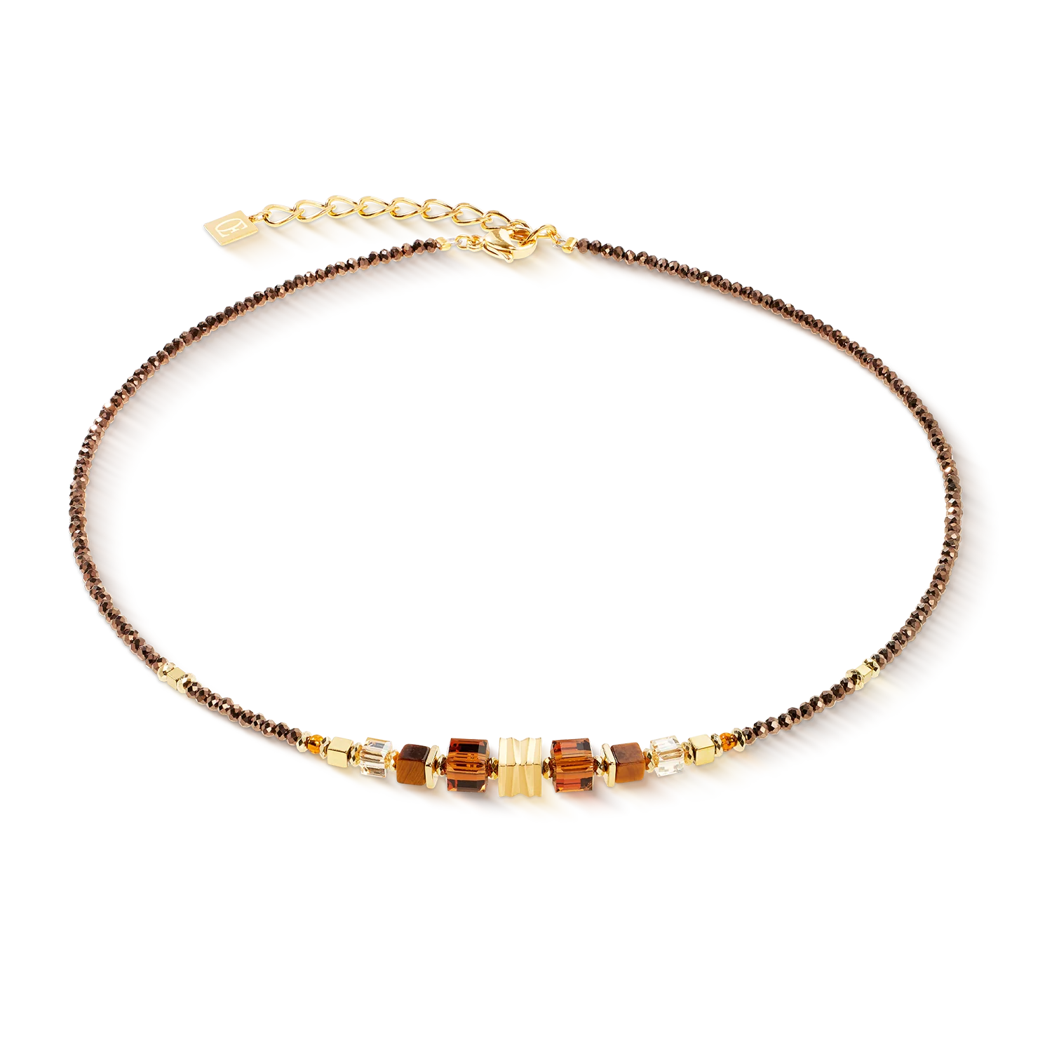 Necklace Wave Cube Flow gold-brown