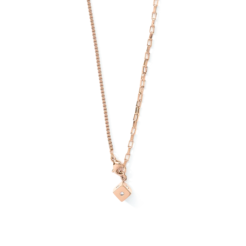 Necklace Y-Chain or 3-row bracelet Cube Crystal Dot stainless steel rose gold