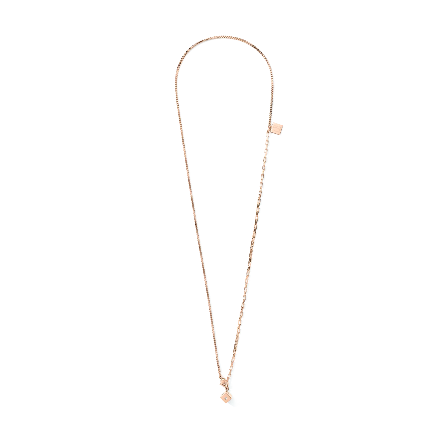 Necklace Y-Chain or 3-row bracelet Cube Crystal Dot stainless steel rose gold - Image 2