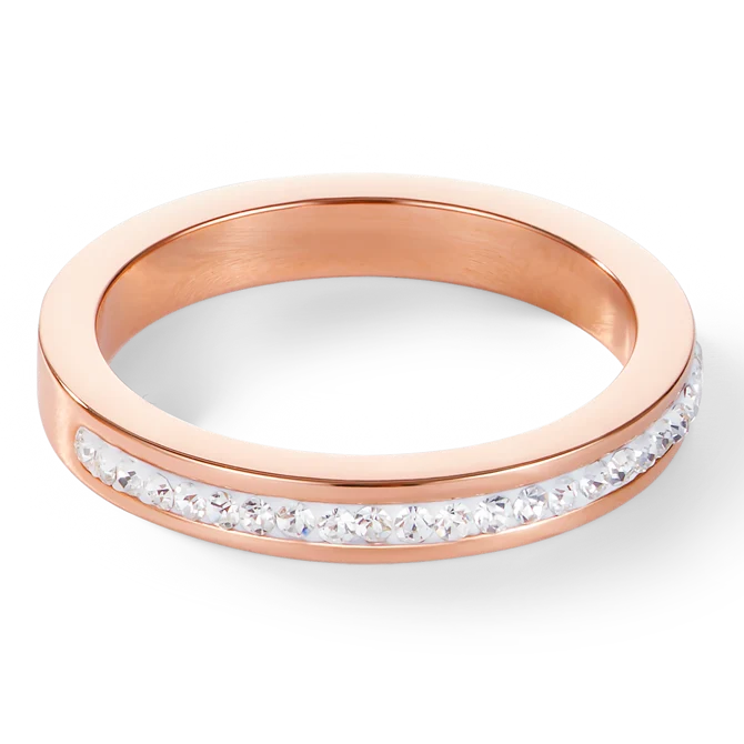 Ring slim stainless steel rose gold & crystals pavé crystal - Image 2