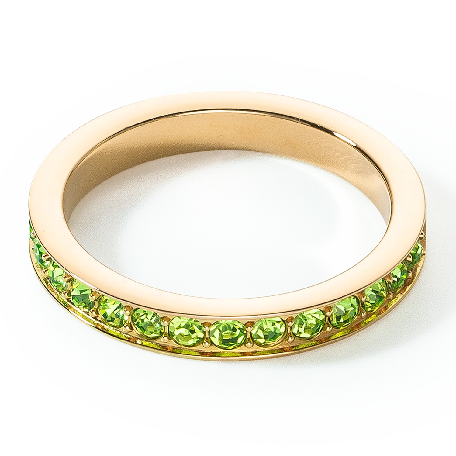Ring stainless steel & crystals slim gold green - Image 2